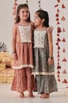 CUTE COUTURE_Beige Anarkali Flex And Embroidered Thread Yoke & Sharara Set _at_Aza_Fashions