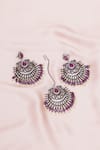 Shop Ruby Raang Silver Plated Pearls, Stones Studded Floral Chandbalis And Maangtikka Set at Aza Fashions Shop_Ruby Raang_Silver Plated Pearls, Stones Studded Floral Chandbalis And Maangtikka Set _at_Aza_Fashions