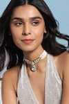Buy_Ruby Raang_White Geometric Cutwork Kundan Choker _at_Aza_Fashions