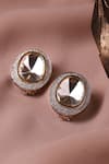 Shop_Ruby Raang_Silver Plated Diamonds, Zari Oversized Kundan Studs _at_Aza_Fashions