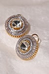 Shop_Ruby Raang_Gold Plated Imitation Diamonds Kundan Accented Stud Earrings _at_Aza_Fashions