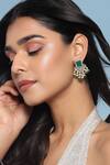 Buy_Ruby Raang_Green Stones, Beads, Diamonds Carved Geometric Top Earrings _at_Aza_Fashions