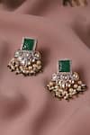 Shop_Ruby Raang_Green Stones, Beads, Diamonds Carved Geometric Top Earrings _at_Aza_Fashions