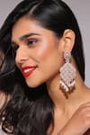 Buy_Ruby Raang_Rose Gold Diamonds, Pearls Carved Chandelier Earrings _at_Aza_Fashions