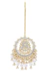 Ruby Raang_Gold Plated Kundan Floral Carved Maangtikka _Online_at_Aza_Fashions