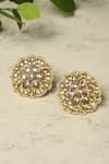 Shop_Ruby Raang_Gold Plated Pearls, Stones Clear Kundan Studded Floral Studs _at_Aza_Fashions
