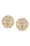 Ruby Raang_Gold Plated Pearls, Stones Clear Kundan Studded Floral Studs _Online_at_Aza_Fashions