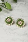 Shop_Ruby Raang_Gold Plated Kundan Studded Square Earrings _at_Aza_Fashions