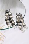 Shop_Ruby Raang_Silver Plated Kundan Stone Studded Geometric Earrings _at_Aza_Fashions