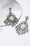 Shop_Ruby Raang_Gray Kundan Floral Swirl Stone Studded Earrings _at_Aza_Fashions