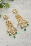 Shop_Ruby Raang_Gold Plated Kundan Studded Bead Tassel Earrings _at_Aza_Fashions