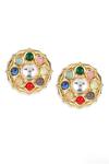 Ruby Raang_Multi Color Kundan Stone Studded Navratna Earrings _Online_at_Aza_Fashions