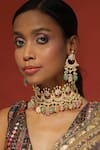 Buy_Ruby Raang_Gold Plated Kundan Studded Half-moon Choker Set _at_Aza_Fashions