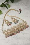 Shop_Ruby Raang_Gold Plated Kundan Studded Half-moon Choker Set _at_Aza_Fashions