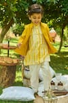 Buy_All Boy Couture_Yellow Jodhpuri Cotton Matka Embroidery Handloom Chanderi Kurta And Jacket Set _at_Aza_Fashions