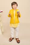 Shop_All Boy Couture_Yellow Jodhpuri Cotton Matka Embroidery Handloom Chanderi Kurta And Jacket Set _at_Aza_Fashions