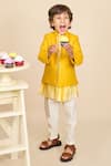 Buy_All Boy Couture_Yellow Jodhpuri Cotton Matka Embroidery Handloom Chanderi Kurta And Jacket Set _Online_at_Aza_Fashions