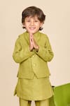 Shop_All Boy Couture_Green Kurta Linen Print Polka Dot Bundi And Set _at_Aza_Fashions