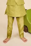 Buy_All Boy Couture_Green Kurta Linen Print Polka Dot Bundi And Set _Online_at_Aza_Fashions