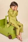 Shop_All Boy Couture_Green Kurta Linen Print Polka Dot Bundi And Set _Online_at_Aza_Fashions