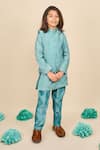 Buy_All Boy Couture_Blue Kurta Linen Print Polka Dot Bundi And Set _at_Aza_Fashions