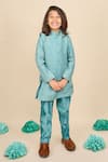 Shop_All Boy Couture_Blue Kurta Linen Print Polka Dot Bundi And Set _at_Aza_Fashions