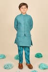 Buy_All Boy Couture_Blue Kurta Linen Print Polka Dot Handloom Chanderi Bundi And Set _at_Aza_Fashions