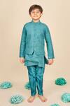 Shop_All Boy Couture_Blue Kurta Linen Print Polka Dot Handloom Chanderi Bundi And Set _at_Aza_Fashions