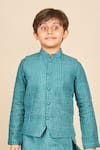 All Boy Couture_Blue Kurta Linen Print Polka Dot Handloom Chanderi Bundi And Set _Online_at_Aza_Fashions