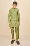 Buy_All Boy Couture_Green Kurta Linen Print Polka Dot Handloom Chanderi Bundi And Set _at_Aza_Fashions