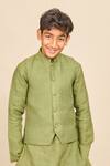 Shop_All Boy Couture_Green Kurta Linen Print Polka Dot Handloom Chanderi Bundi And Set _at_Aza_Fashions