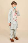 Buy_All Boy Couture_Blue Jacket Linen Print Floral High Low And Kurta Set _at_Aza_Fashions