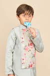 Shop_All Boy Couture_Blue Jacket Linen Print Floral High Low And Kurta Set _Online_at_Aza_Fashions