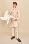 Shop_All Boy Couture_Ivory Jacket Linen Print Floral High Low And Kurta Set _at_Aza_Fashions