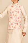 All Boy Couture_Ivory Jacket Linen Print Floral High Low And Kurta Set _Online_at_Aza_Fashions