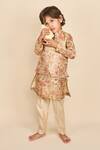 Buy_All Boy Couture_Beige Kurta And Jacket Single Ply Pure Tussar Print Floral Bundi & Set _at_Aza_Fashions