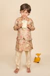 Shop_All Boy Couture_Beige Kurta And Jacket Single Ply Pure Tussar Print Floral Bundi & Set _at_Aza_Fashions