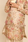 All Boy Couture_Beige Kurta And Jacket Single Ply Pure Tussar Print Floral Bundi & Set _Online_at_Aza_Fashions