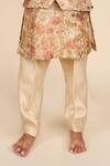 Buy_All Boy Couture_Beige Kurta And Jacket Single Ply Pure Tussar Print Floral Bundi & Set _Online_at_Aza_Fashions