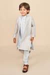 Buy_All Boy Couture_Blue Achkan Chanderi Embroidery Zari Open And Kurta Set _at_Aza_Fashions