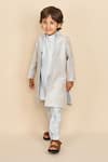 Shop_All Boy Couture_Blue Achkan Chanderi Embroidery Zari Open And Kurta Set _at_Aza_Fashions