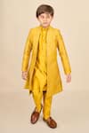 Buy_All Boy Couture_Yellow Achkan Chanderi Embroidery Zari Open And Kurta Set _at_Aza_Fashions