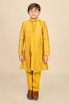 Shop_All Boy Couture_Yellow Achkan Chanderi Embroidery Zari Open And Kurta Set _at_Aza_Fashions