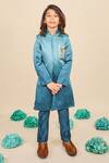 Buy_All Boy Couture_Blue Achkan Silk Satin Embroidered Thread Ombre With Pyjama _at_Aza_Fashions