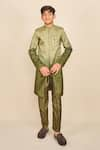 Buy_All Boy Couture_Green Achkan Silk Satin Embroidered Thread Ombre With Pyjama _at_Aza_Fashions