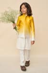 Buy_All Boy Couture_Yellow Jodhpuri Silk Satin Kurta Set With Ombre _at_Aza_Fashions