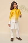 Shop_All Boy Couture_Yellow Jodhpuri Silk Satin Kurta Set With Ombre _at_Aza_Fashions