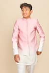 Shop_All Boy Couture_Pink Jodhpuri Silk Satin Soft Rose Kurta Set With Ombre _at_Aza_Fashions