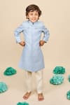 Buy_All Boy Couture_Sky Blue Achkan Cotton Matka Embroidered Thread Button With Pyjama _at_Aza_Fashions