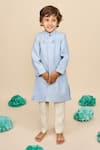 Shop_All Boy Couture_Sky Blue Achkan Cotton Matka Embroidered Thread Button With Pyjama _at_Aza_Fashions